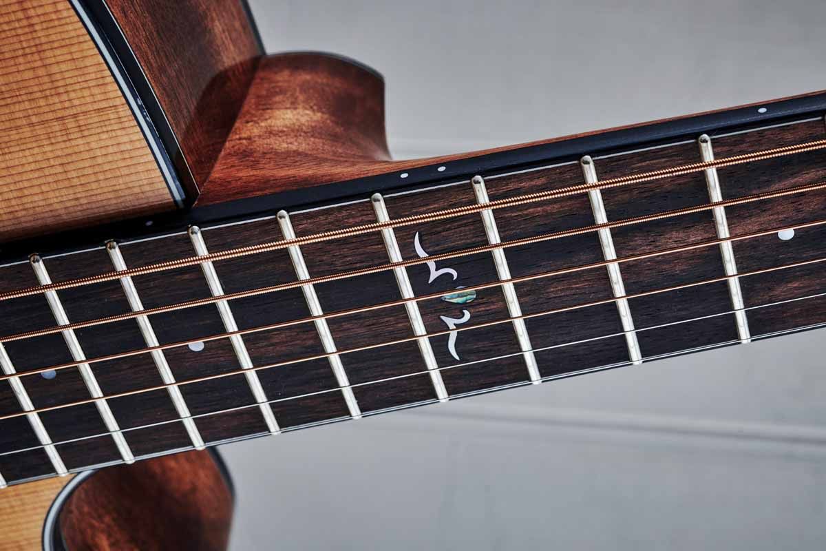Whereas the guitar&rsquo;s back, sides and neck may be made from alternative, ecologically minded timbers, the fretboard features the more traditional ebony.