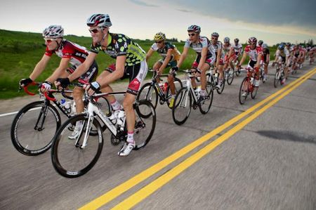 Rory Sutherland (United HealthCare) and Phil Zajicek (Fly V Australia) lead a group back to town after the stage is cancelled.