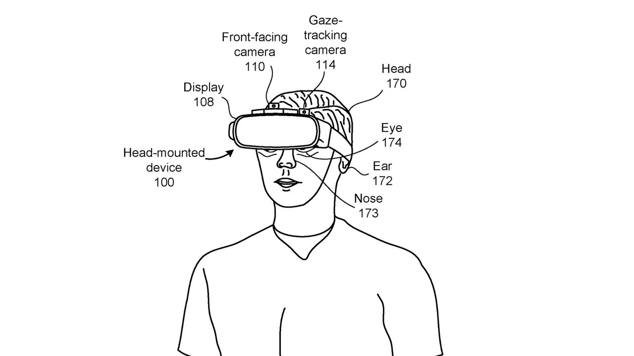 A Google patent figure showing a man wearing a Project Iris XR headset