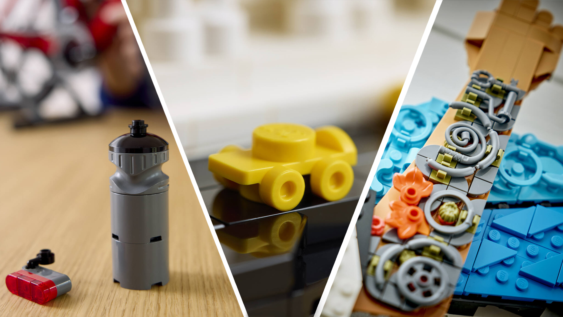 Close ups of three Lego sets