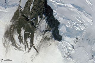 NASA researchers flying in the agency's ER-2 aircraft captured this image of a landslide over Seward Glacier on July 16, 2014.