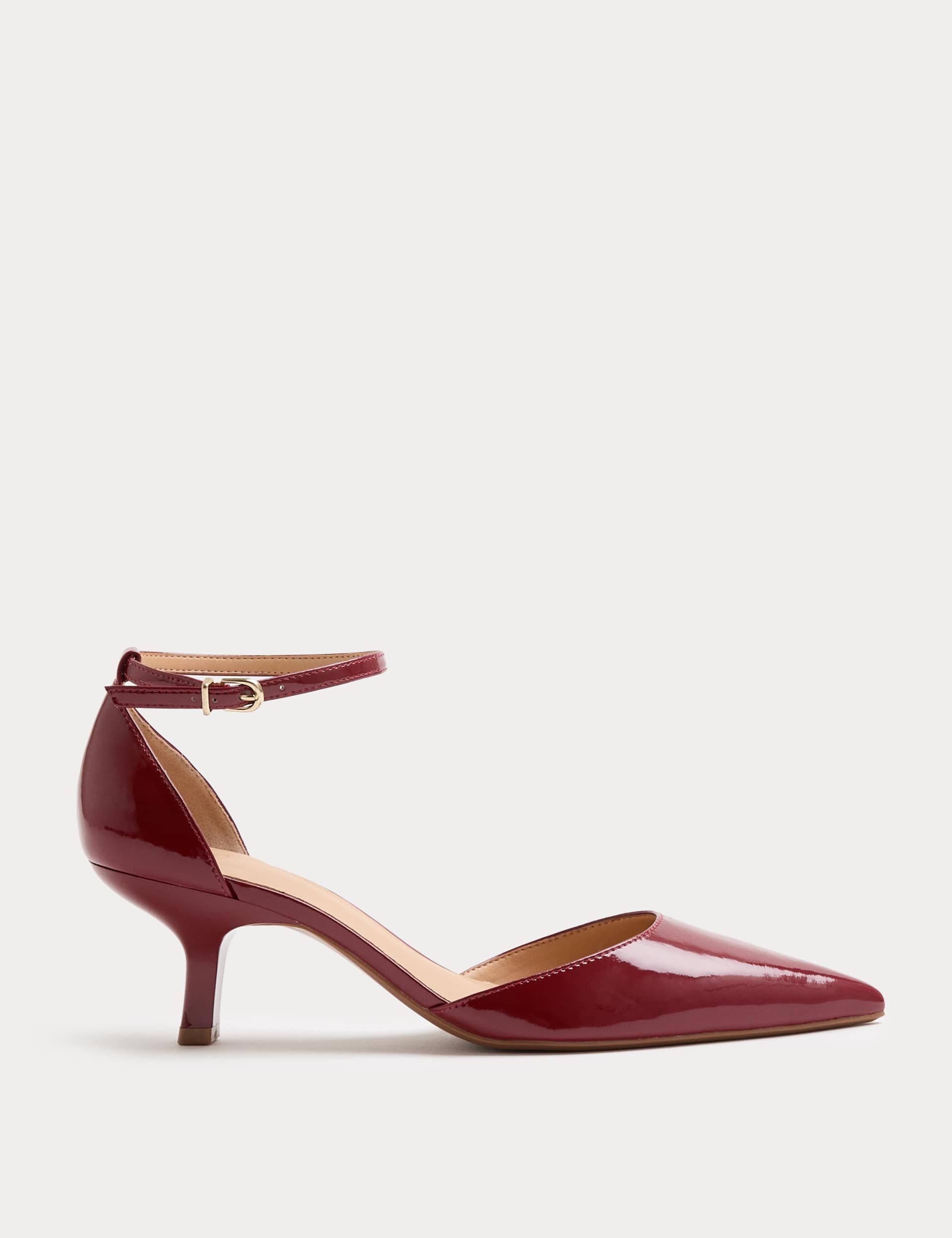 Ankle Strap Kitten Heel Pointed Court Shoes
