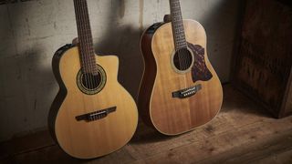 Acoustic and classical guitars side by side