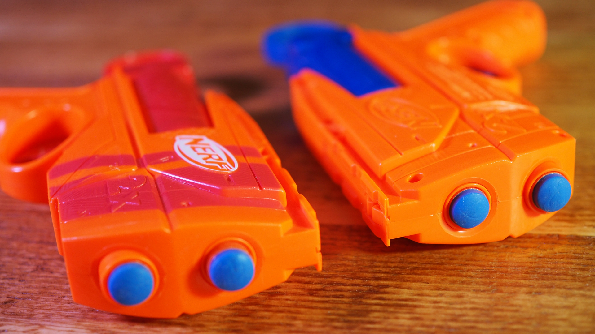 Nerf N-Series Duo Pack blasters on a wooden table