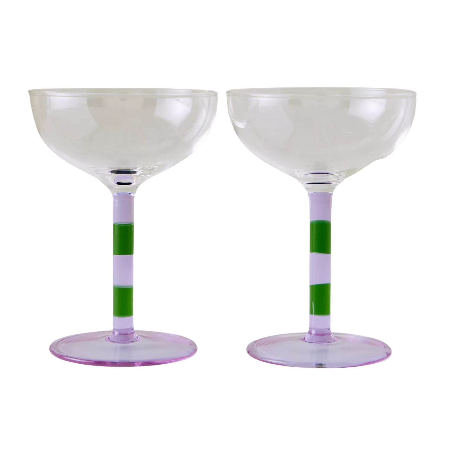 A set of two striped coupe glasses