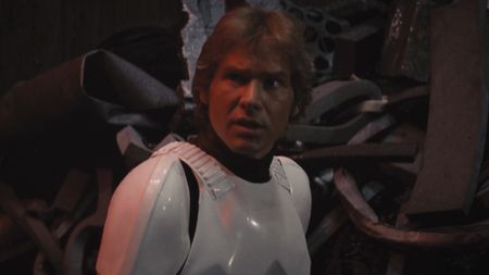 Han Solo (Harrison Ford) speaks in Star Wars: A New Hope.