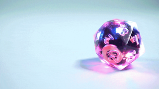 An image of an RGB LED twenty sided dice called Pixels