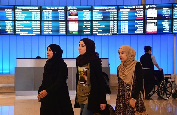 Travelers arrive at Los Angeles International Airport.