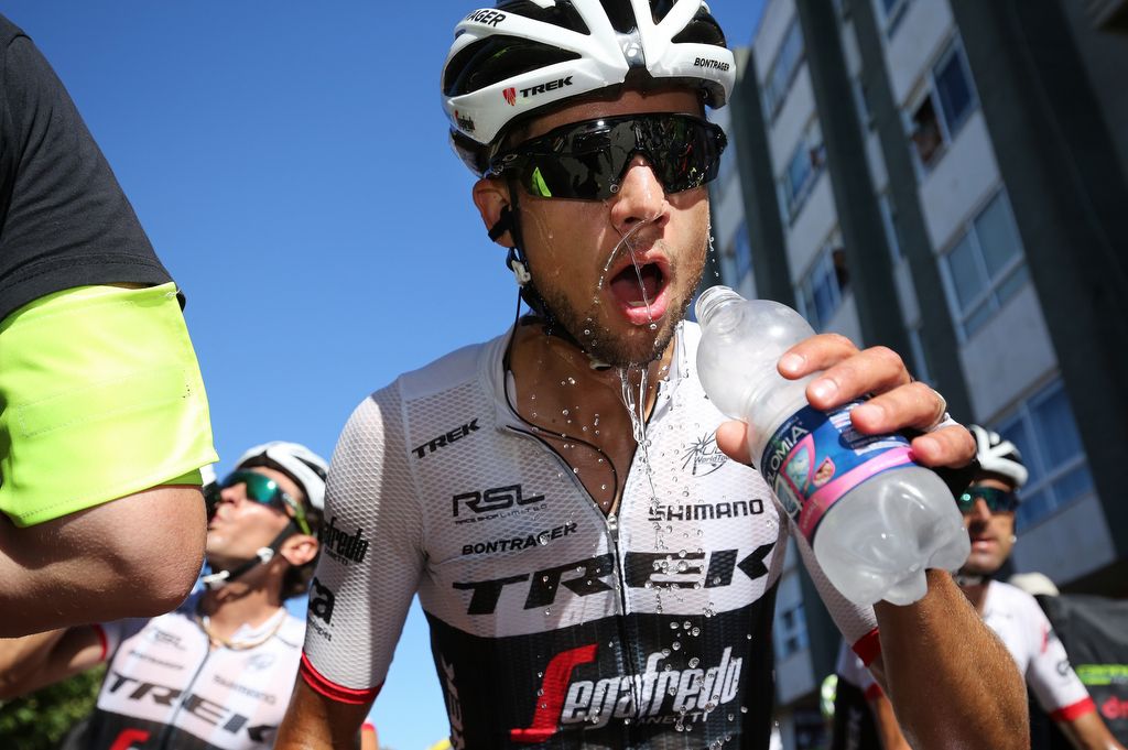 Kiel Reijnen (Trek-Segafredo) cools down after a hot day in the saddle