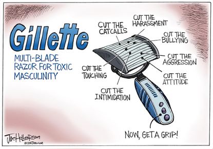 Editorial cartoon U.S. Gillette toxic masculinity advertisment