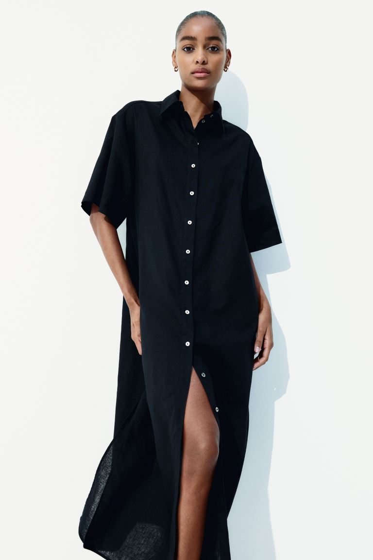 Linen-Blend Shirt Dress