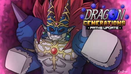 A horned character snarls in a promotional image for Dragon Generations on Roblox.