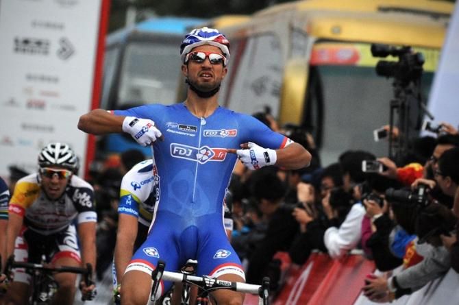 Nacer Bouhanni (FDJ) celebrates his Tour of Beijing stage win