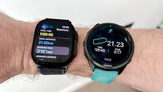 Garmin Forerunner 965 and Apple Watch Ultra 2 compared in a half marathon