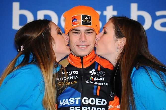 Wout Van Aert (Vastgoedservice-Golden Palace) is assured victory in the Bpost Bank Trofee