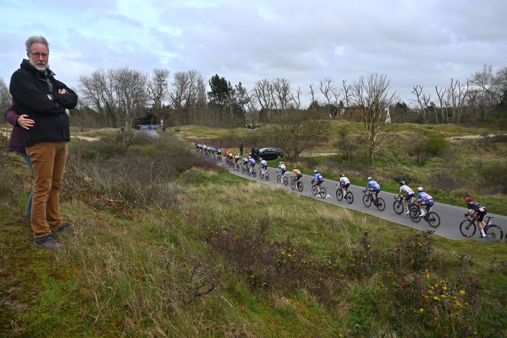 KOKSIJDE BELGIUM MARCH 15 A general view of the peloton competing during the 22nd Bredene Koksijde Classic 2024 a 2012km one day race from Bredene to Koksijde on March 15 2024 in Koksijde Belgium Photo by Luc ClaessenGetty Images