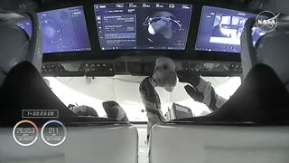 &quot;Aurora,&quot; a baby falcon push toy, is seen floating in front of the crew consoles aboard SpaceX&#039;s Dragon &quot;Freedom&quot; serving as Crew-9&#039;s zero-g indicator on Saturday, Sept. 28, 2024.