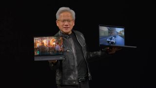 NVIDIA CEO holding RTX Spark laptops