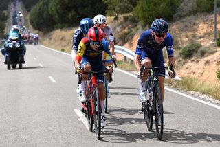 LA LAGUNA NEGRAVINUESA SPAIN SEPTEMBER 06 LR Kenny Elissonde of France and Team Lidl Trek and Romain Grgoire of France and Team Groupama FDJ attack during the 78th Tour of Spain 2023 Stage 11 a 1632km stage from Lerma to La Laguna Negra Vinuesa 1730m UCIWT on September 06 2023 in La Laguna NegraVinuesa Spain Photo by Tim de WaeleGetty Images