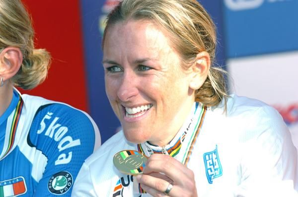 Kristin Armstrong (United States of America) has another gold medal and rainbow jersey to add to her collection.