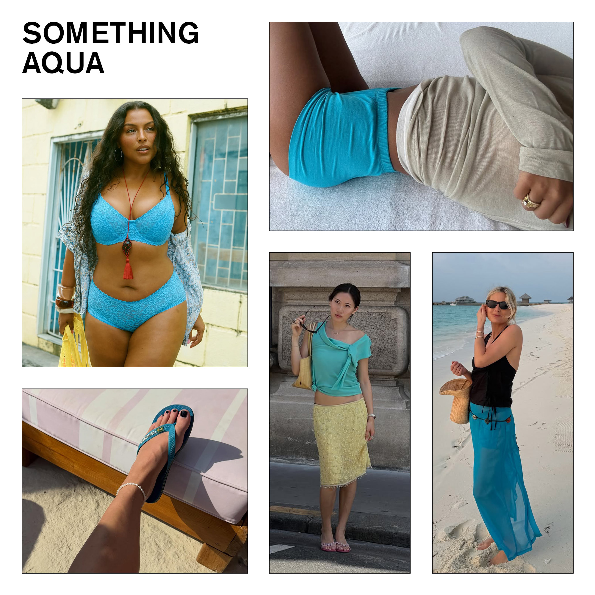 a collage of influencer and celebrity outfit images featuring the biggest vacation fashion trends of 2026