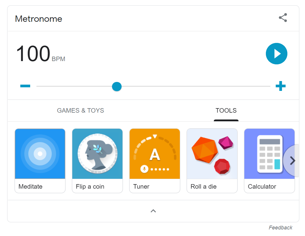 The metronome tool in Google Search.