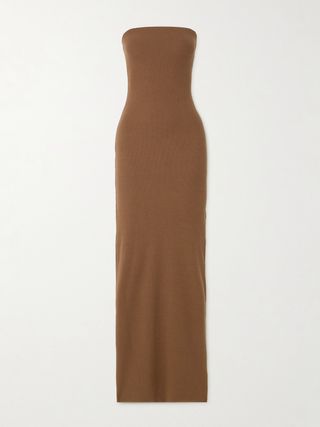 Strapless Ribbed Stretch-Jersey Maxi Dress