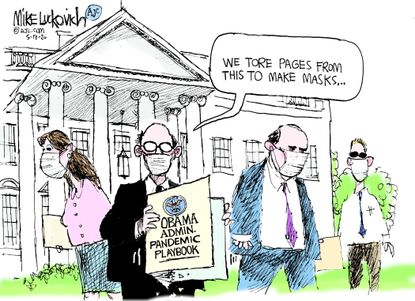 Political Cartoon U.S. Trump administration Obama coronavirus playbook