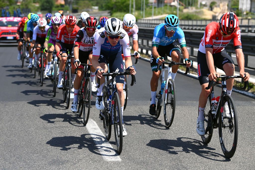 NAPOLI ITALY MAY 14 Mauro Schmid of Switzerland and Team QuickStep Alpha Vinyl competes in the breakaway during the 105th Giro dItalia 2022 Stage 8 a 153km stage from Napoli to Napoli Giro WorldTour on May 14 2022 in Napoli Italy Photo by Tim de WaeleGetty Images