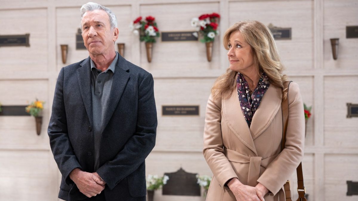 Matt and Caroline stand at the graves of their loved ones. 