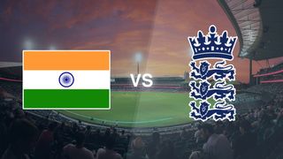 A cricket pitch with the India and England logos on top, for the India vs England live stream of the T20 World Cup