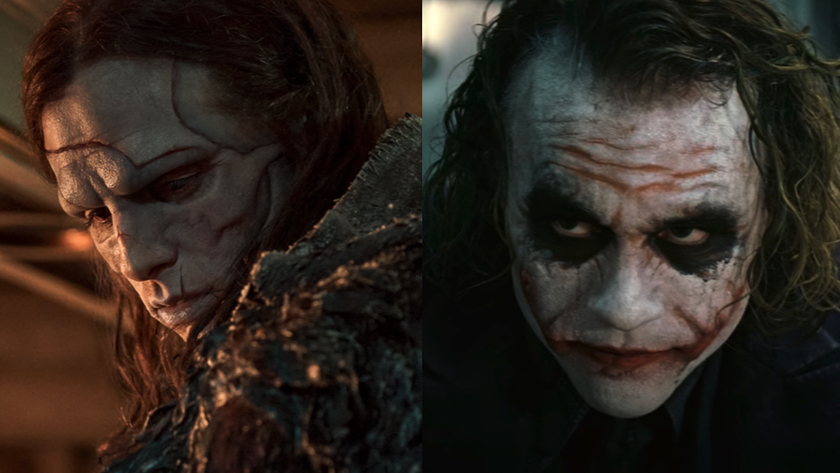 Jacob Elordi as The Creature in Frankenstein and Heath Ledger as Joker in The Dark Knight