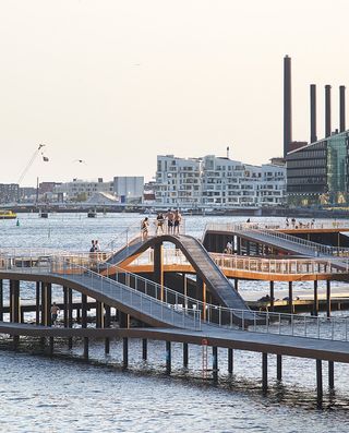 Kalvebod Waves, in Copenhagen, a wooden multi-level walkway over the water