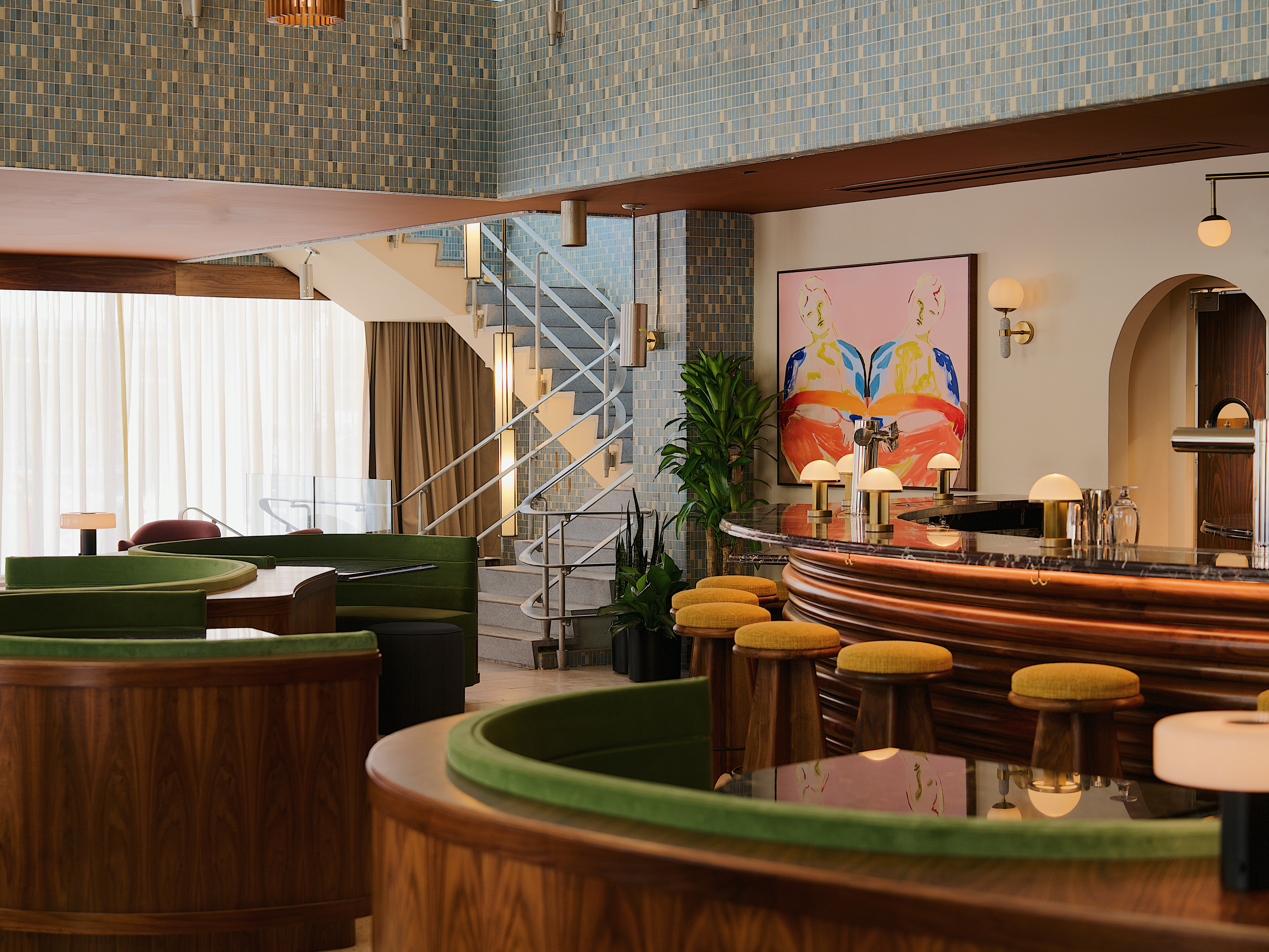 Municipal grand rooms, lobby, and pool