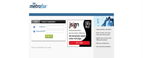 Website screenshot for MetroFax