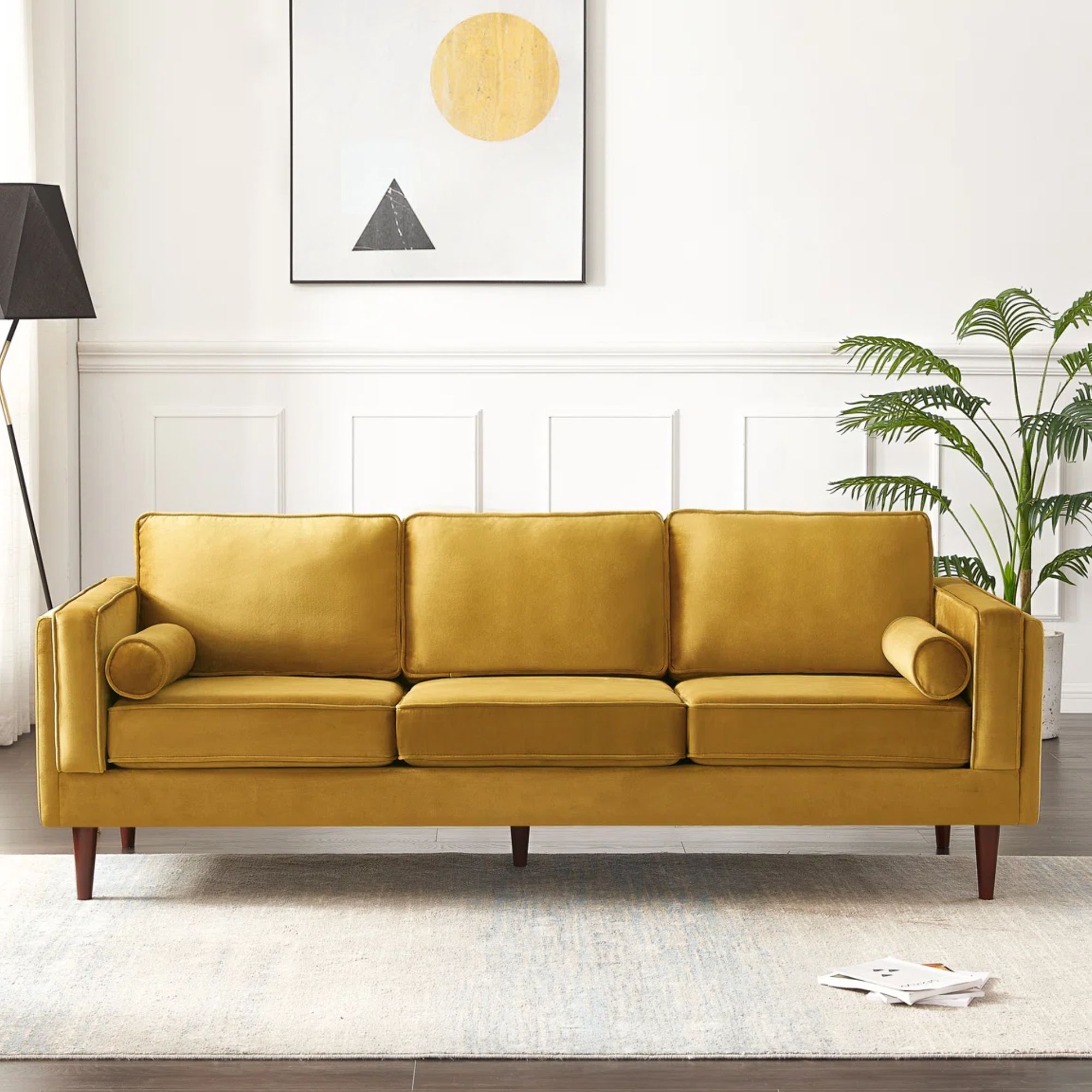 Mustard yellow velvet sofa