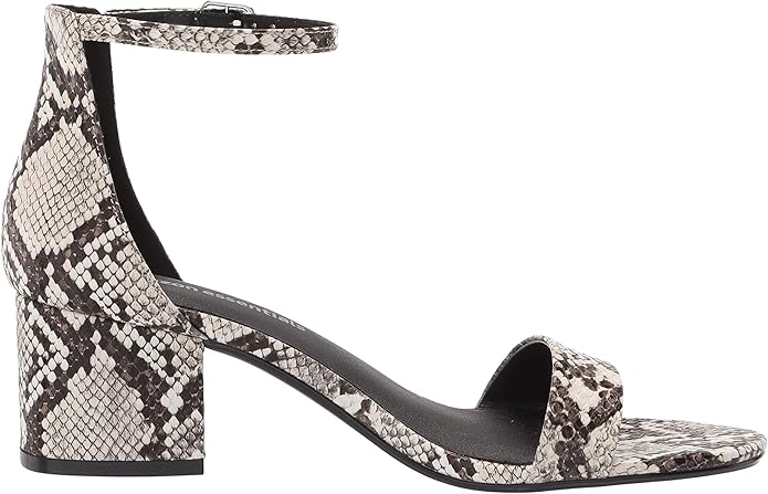 Amazon Essentials, Amazon Essentials Women's Two Strap Heeled Sandal, Black White Faux Snake Skin, 9 Wide