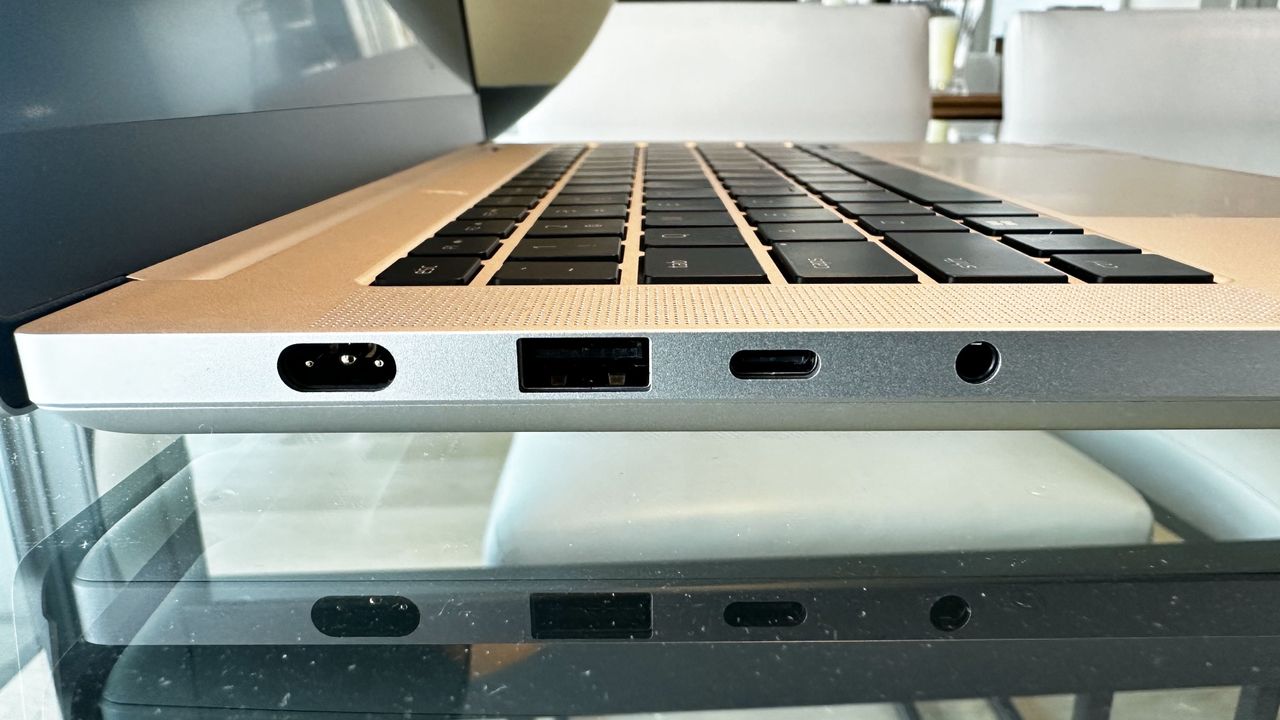 Side view of the Razer Blade 14 (early 2024) showing the ports on the left side.