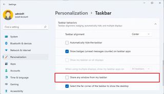 Share any window from my taskbar disabled