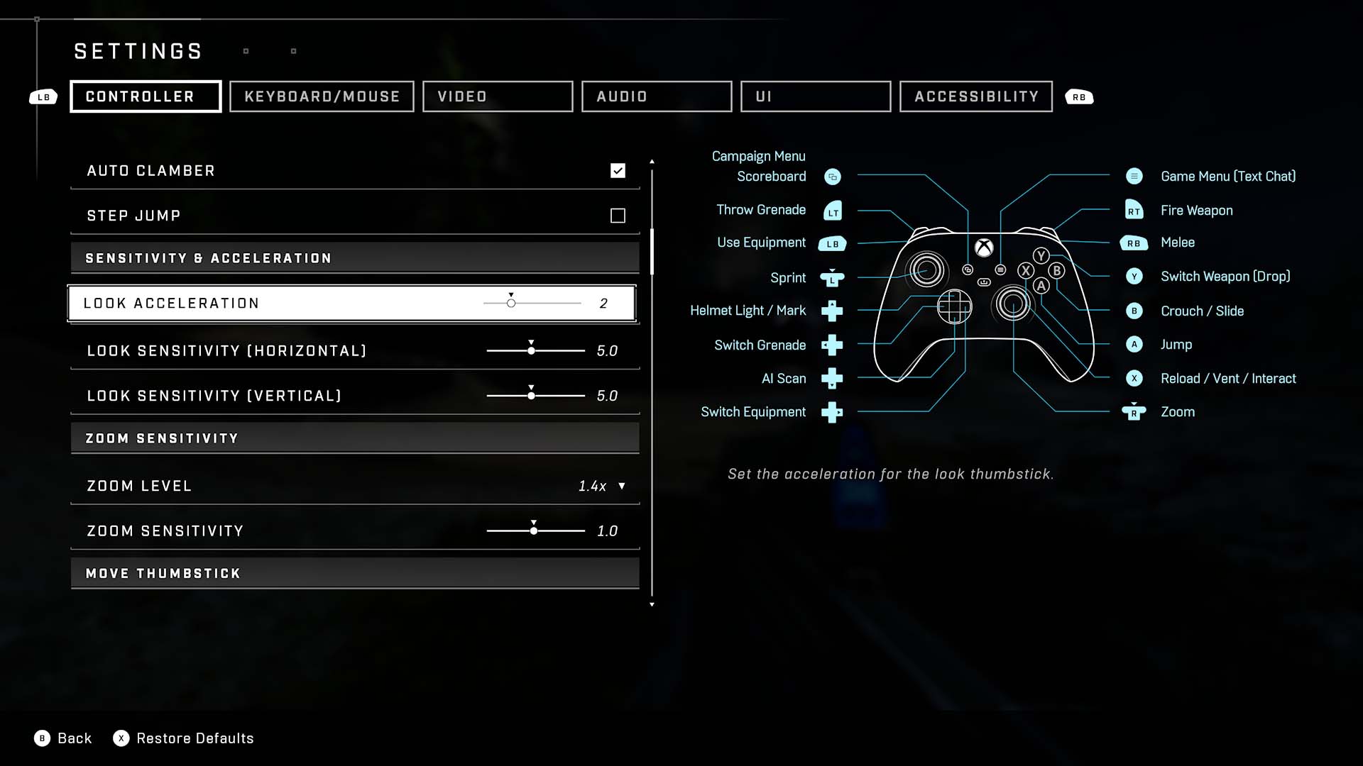 Halo Infinite controller settings default sensitivity options