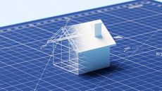 3D house on blueprint background illustrating plans coming to life