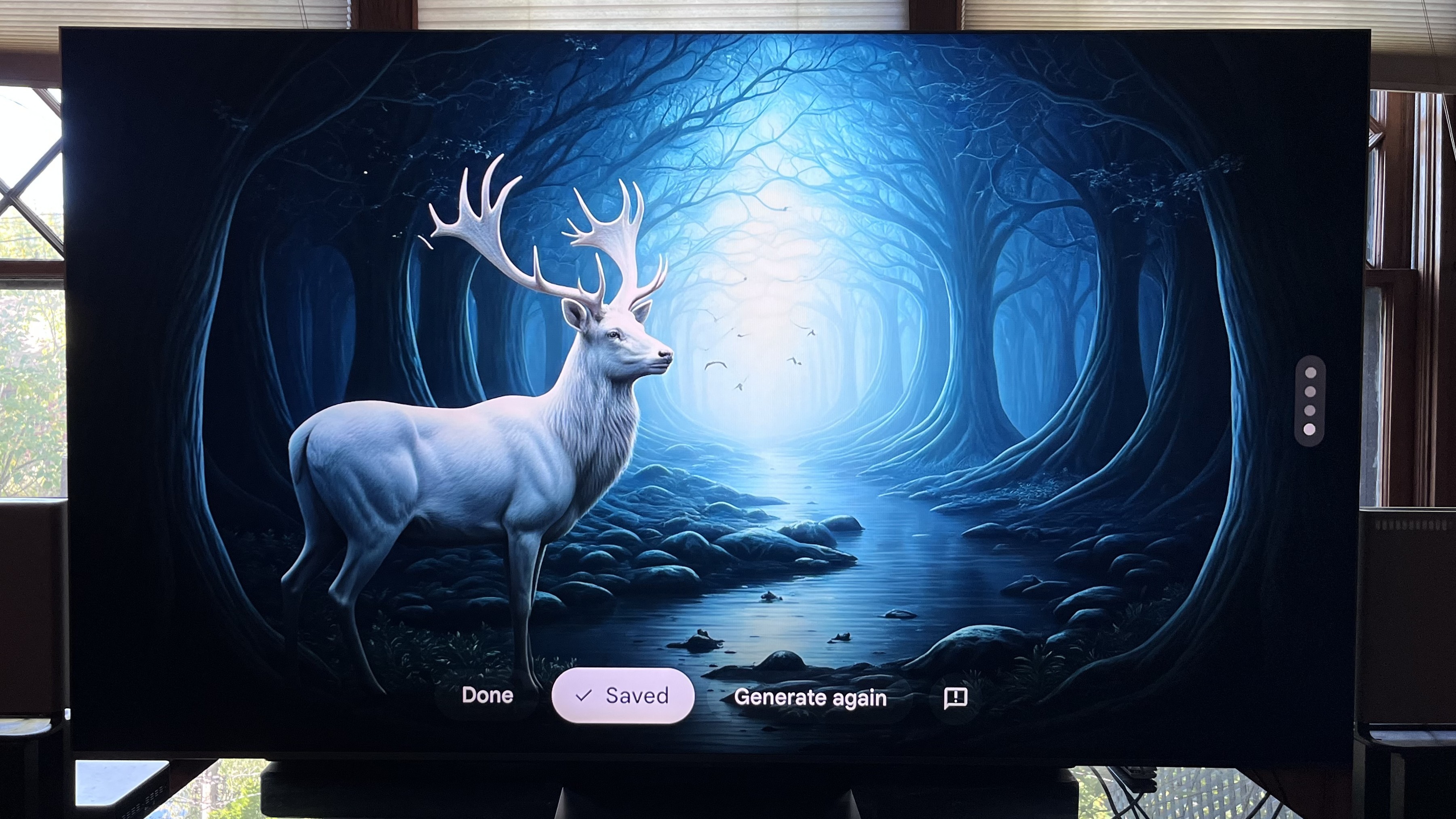 TCL QM9K showing image of white deer in fantasy forest