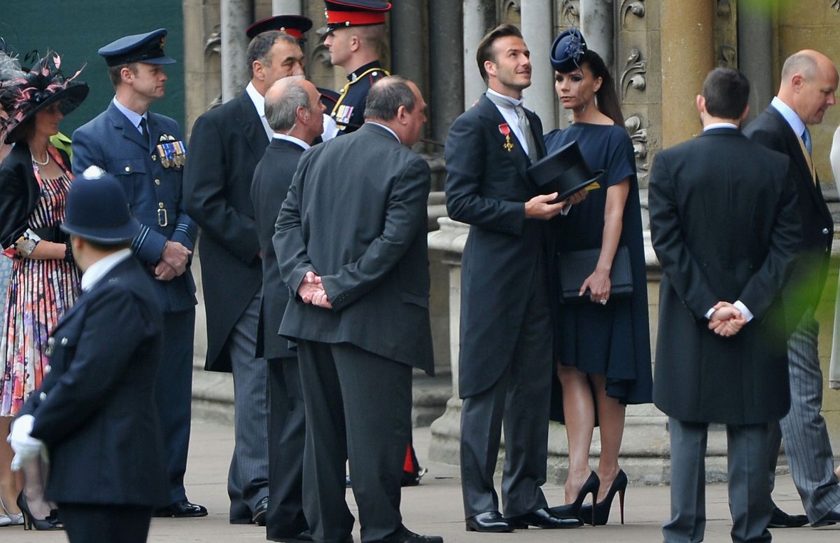 LONDON, ENGLAND - APRIL 29:David Beckham and Victoria Beckham arrive to attend the Royal Wedding of Prince William to Catherine Middleton at Westminster Abbey on April 29, 2011 in London, Eng