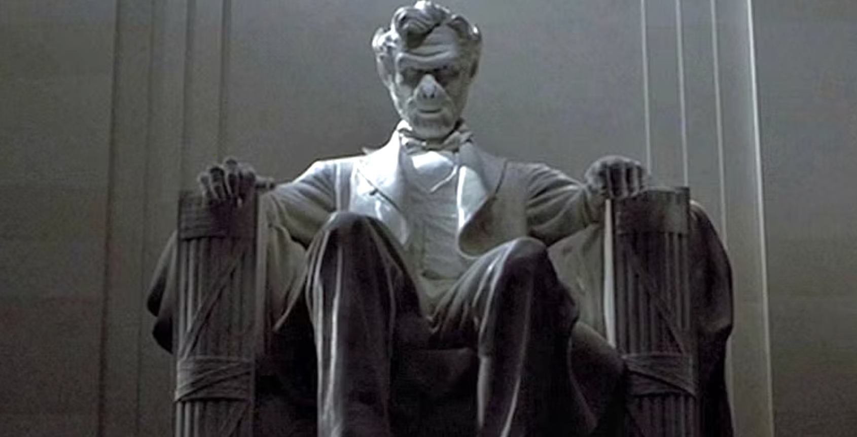 a image of a sentient ape statue from a sci-fi film