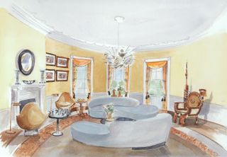 Watercolour of the inside of the white house