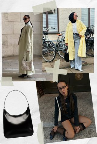 best staud bags shown in a collage of women wearing the Alec Shoulder Bag