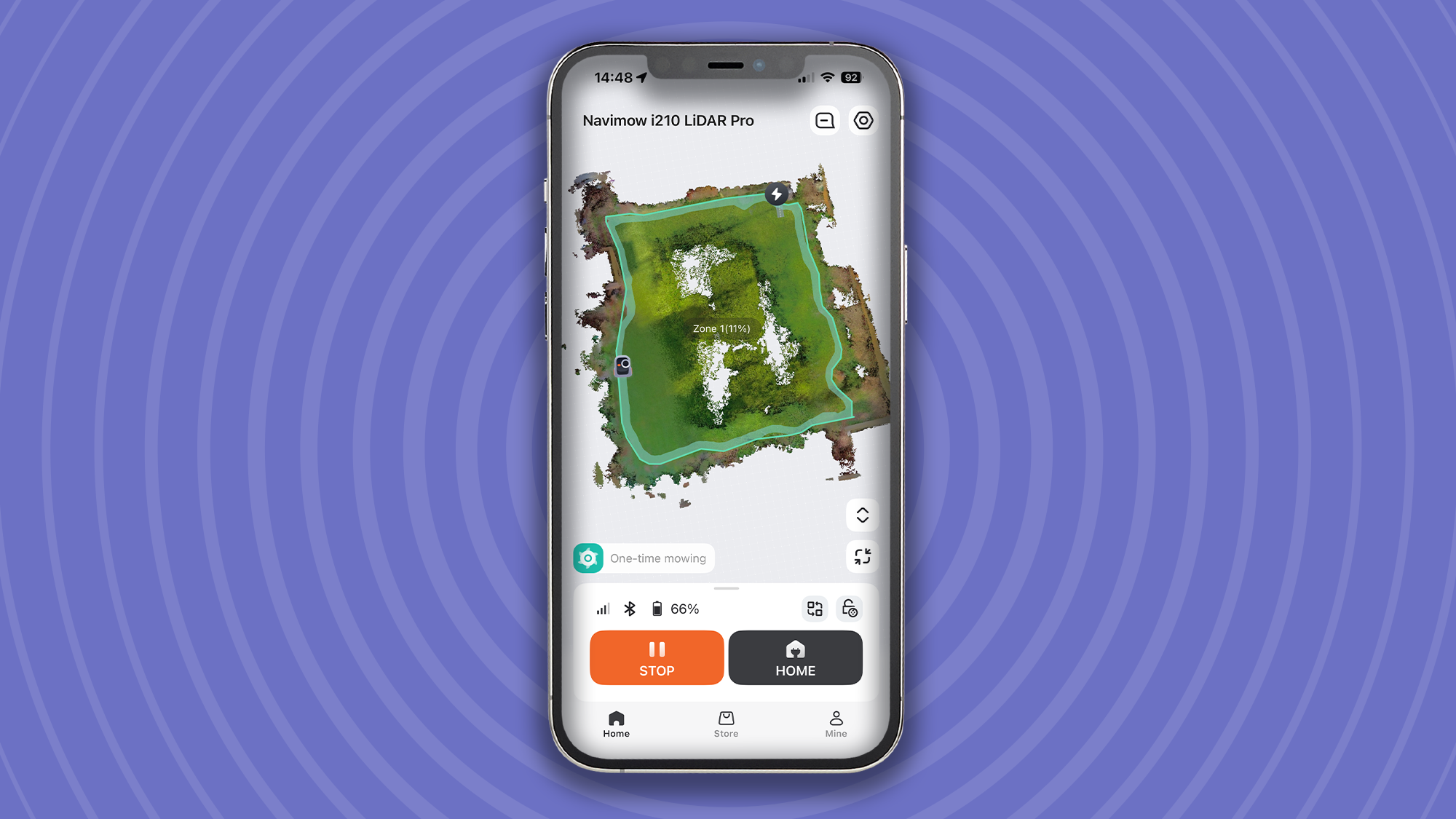 Segway Navimow i210E LiDAR Pro mobile app showing cutting perimeter