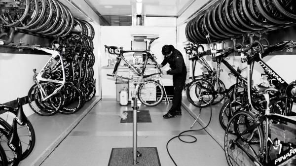 Team Sky's impressive race workshop goes on the road with the team