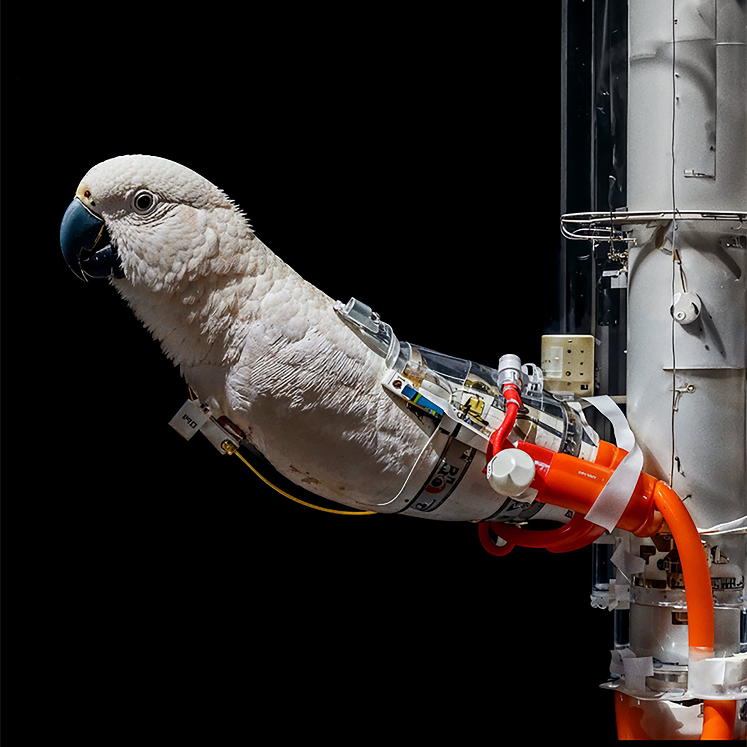 Paris Photo 2025 image: parrot attached to contraption