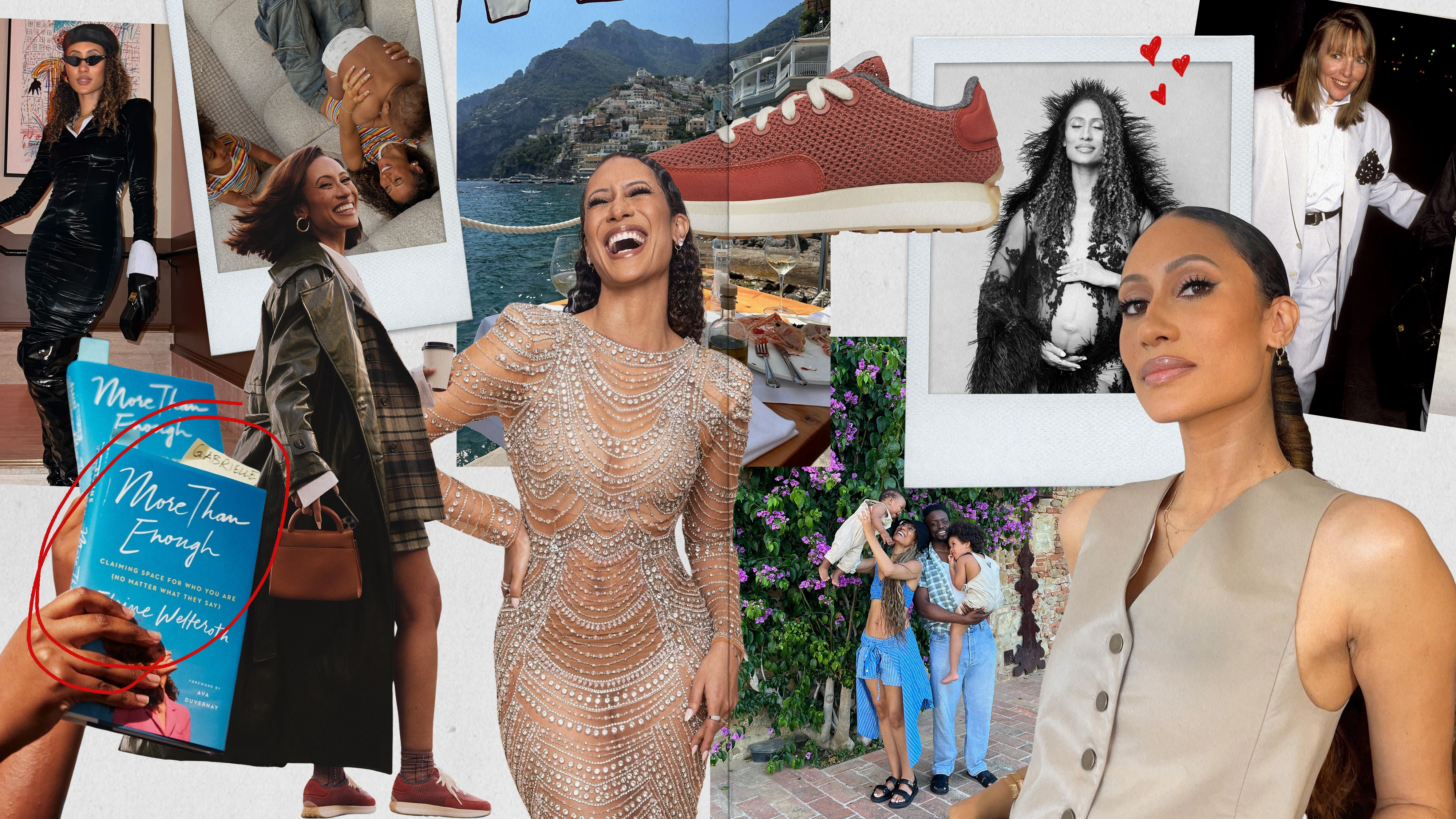 A collage of elaine welteroth and all her favorite things.